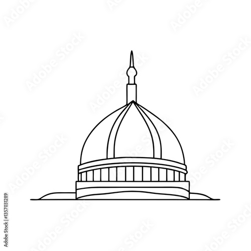 Golden dome of a historic mosque with minarets and a city skyline