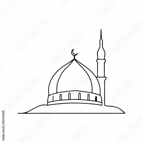 Golden dome of a historic mosque with minarets and a city skyline