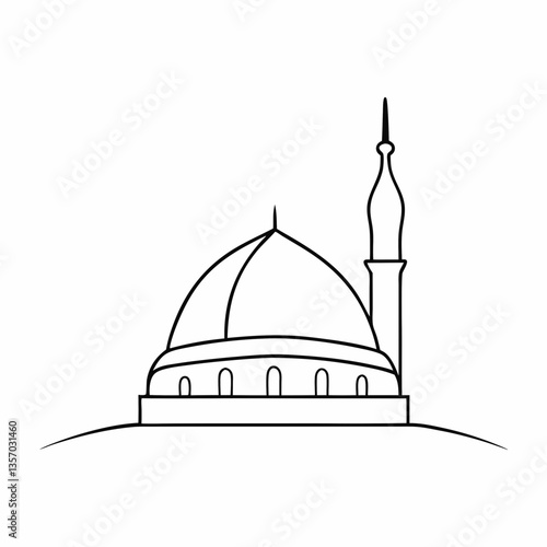 Golden dome of a historic mosque with minarets and a city skyline