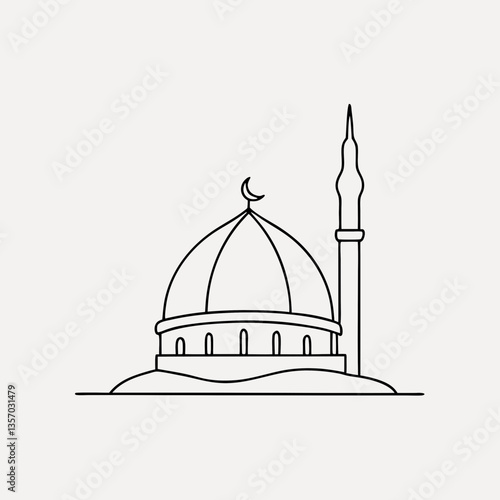 Golden dome of a historic mosque with minarets and a city skyline