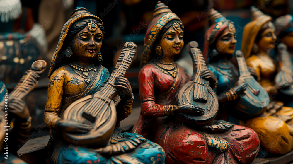 Fototapeta premium Colorful wooden figurines depicting women