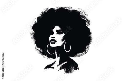 Minimalistic hand-drawn portrait of an African woman with an afro