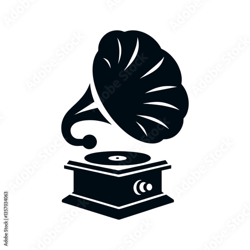 Vintage gramophone, black pictogram, simple vector icon