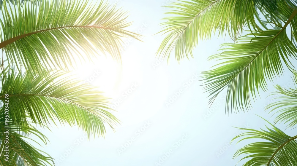 Tropical Paradise: Sunlit Palm Fronds Against a Bright Sky Tropical Paradise: Sunlit Palm Fronds Against a Bright Sky