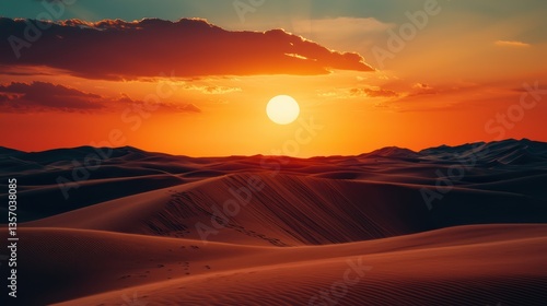 Wallpaper Mural breathtaking panoramic view of desert sunset, showcasing vibrant orange and yellow hues illuminating sand dunes, creating serene and tranquil atmosphere Torontodigital.ca