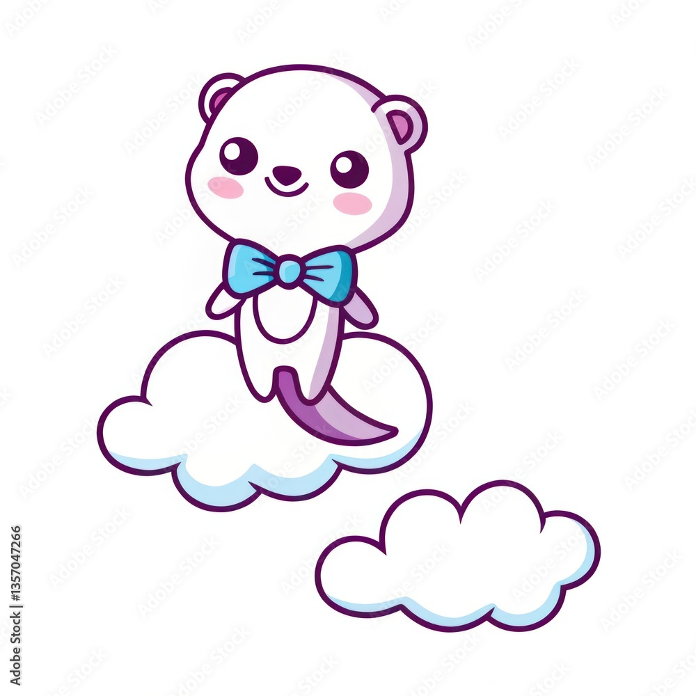 A cute ferret character in a cheerful pose with a cloud A cute ferret character in a cheerful pose with a cloud