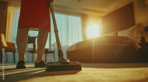Wallpaper Mural Cleaning lady cleans a hotel room with a vacuum cleaner, preparing for the arrival of guests Torontodigital.ca