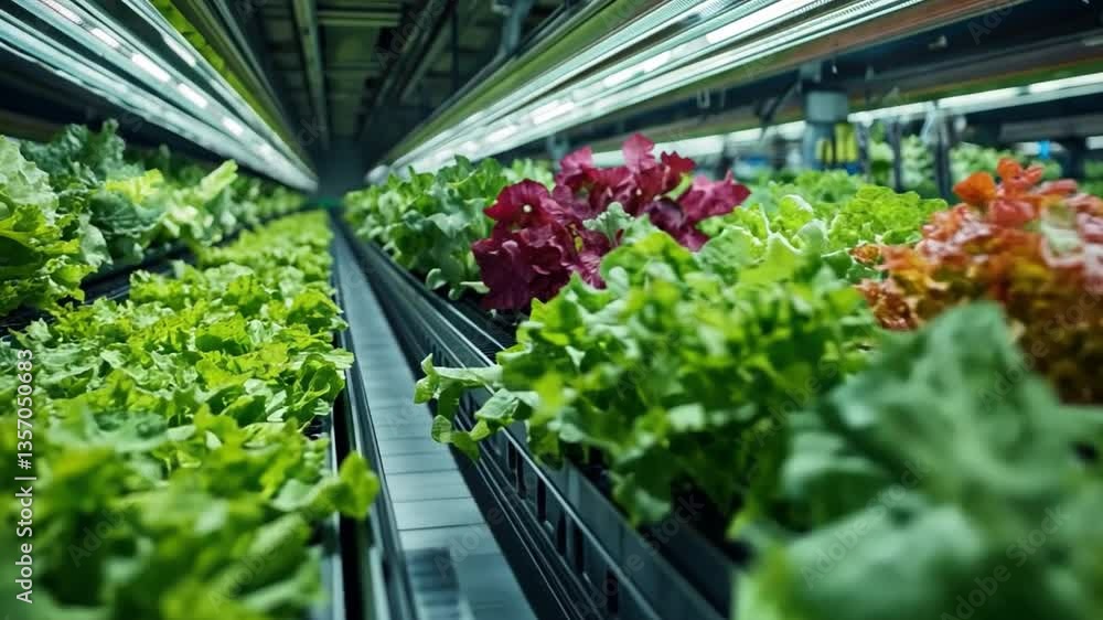 Hydroponic Greens: Showcasing a cutting-edge hydroponic farm, displaying rows of vibrant, leafy greens flourishing under controlled lighting. Hydroponic Greens: Showcasing a cutting-edge hydroponic farm, displaying rows of vibrant, leafy greens flourishing under controlled lighting.