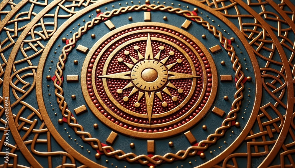 Abstract compass design with circular labyrinth in rich colors Abstract compass design with circular labyrinth in rich colors