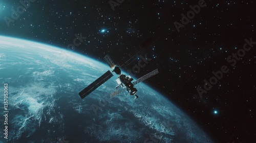 Fototapeta Naklejka Na Ścianę i Meble -  The international space station orbiting Earth with stars in the distance