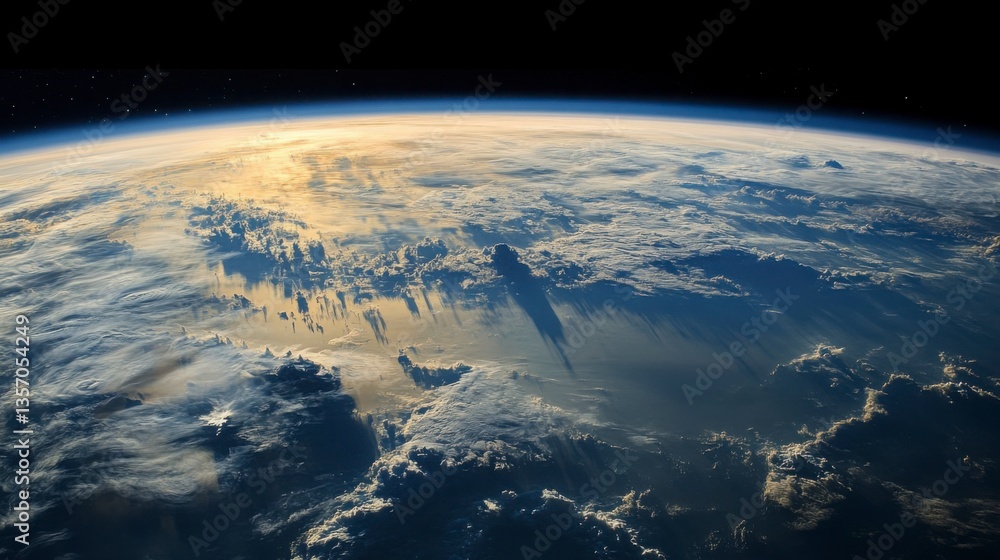 Fototapeta premium Satellite orbiting Earth, with the curvature of the planet and the vastness of space in the background.