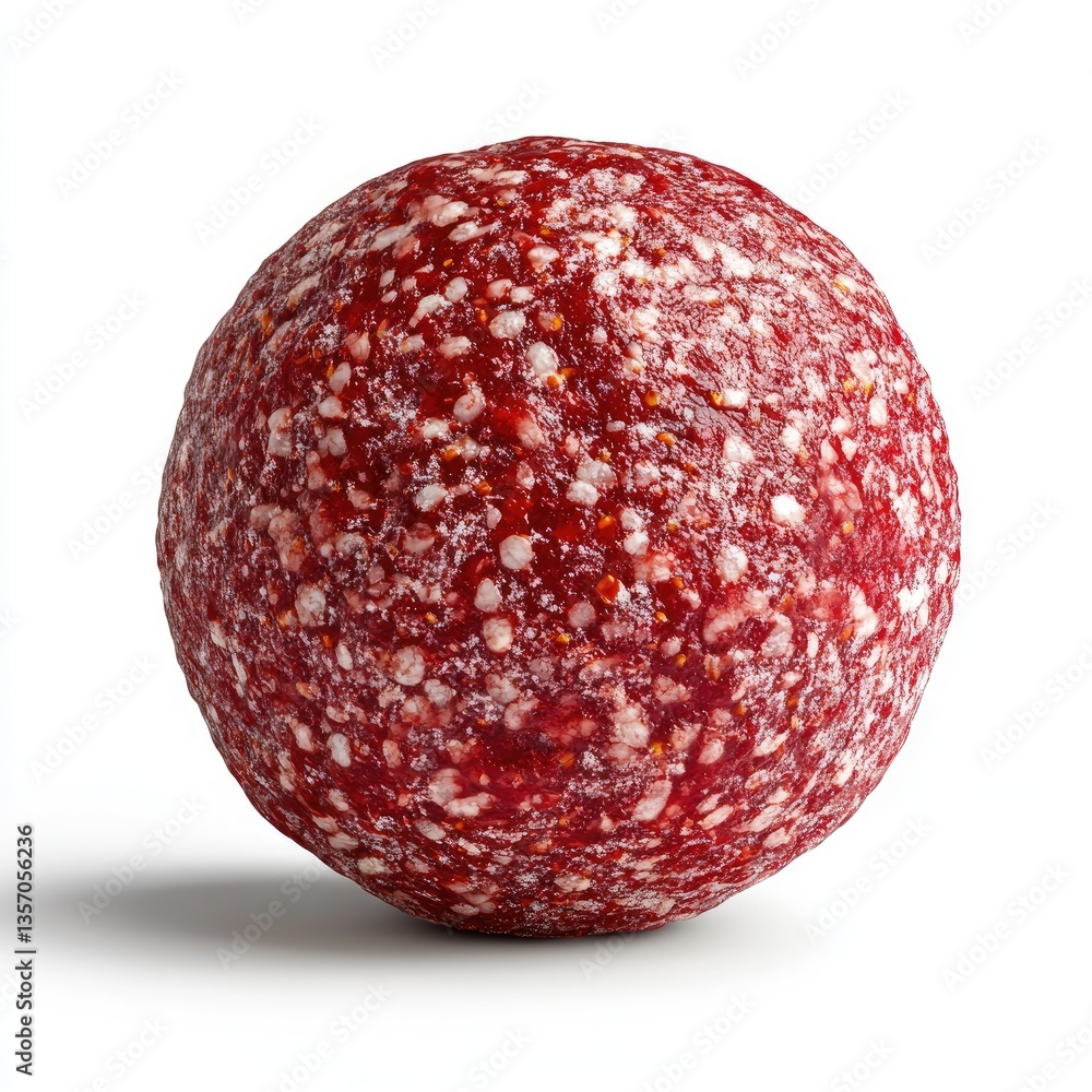 Round, vibrant red confectionery sphere. Detailed surface texture Round, vibrant red confectionery sphere. Detailed surface texture