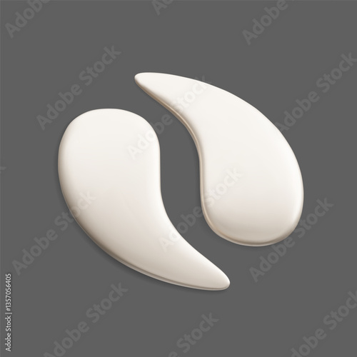 White 3D gel eye patches isolated on dark background vector illustration. Anti aging hydrogel eye patches beauty cosmetic product. Hydrating skincare treatment collagen eye mask.
