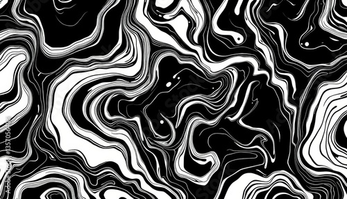 Abstract black and white liquid doodle seamless pattern Minimalist modern art background for trendy wallpaper, pattern, liquid