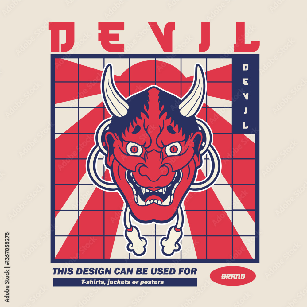 Obraz premium Japanese Demon Oni Mask Logo Design vector illustration 