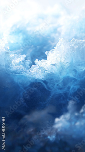 Ocean waves in motion, their edges dissolving into misty blurs of sapphire and turquoise, the horizon lost in a haze of shifting blues, evoking serenity and depth. Generative AI