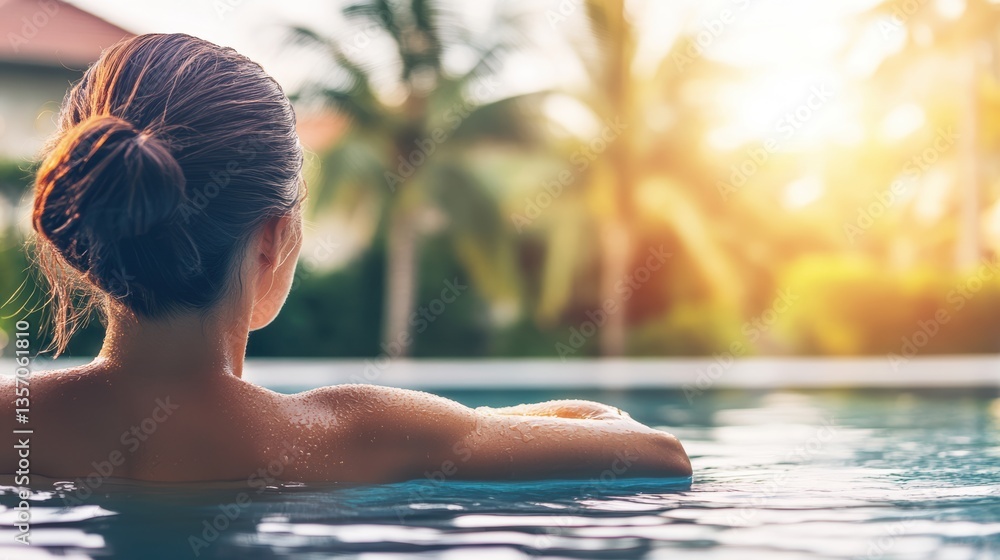 Holiday swim in a hotel pool in the tropics