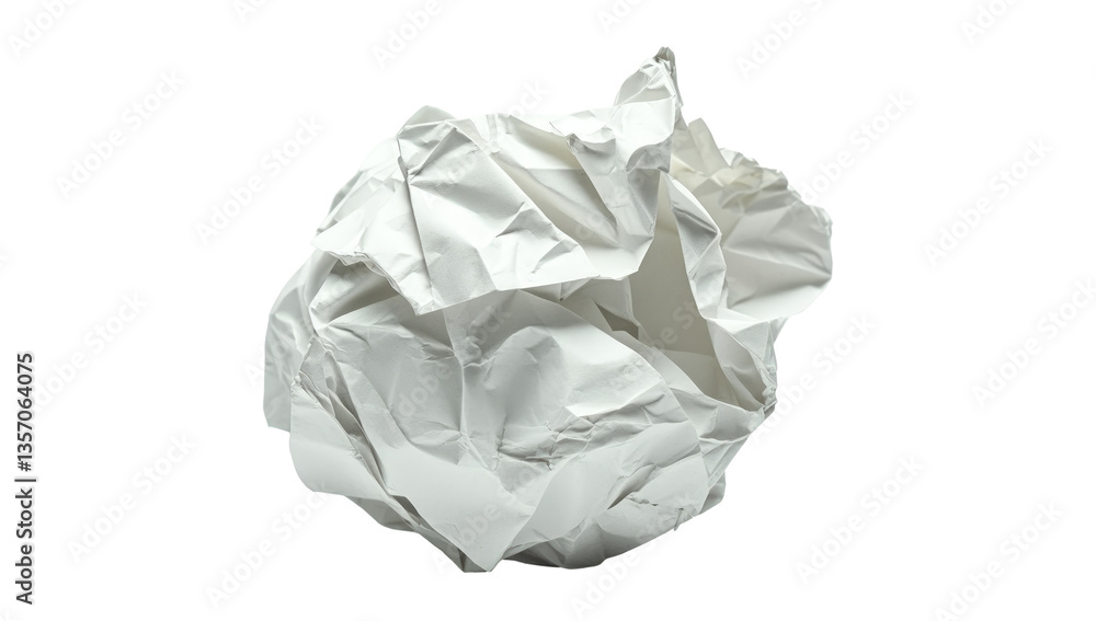 Crumpled white paper ball on plain transparent background, isolated for creative use Crumpled white paper ball on plain transparent background, isolated for creative use