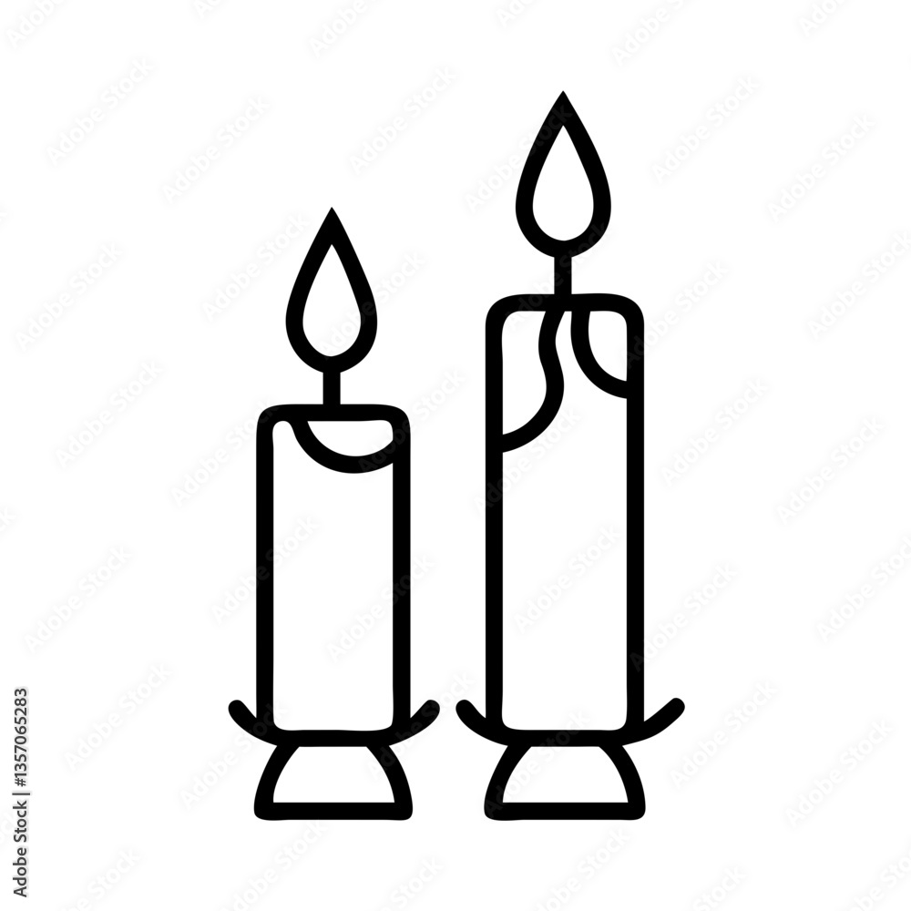 Shabbat candles in simple line art style on a white background Shabbat candles in simple line art style on a white background