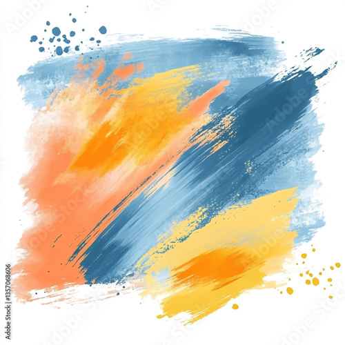 Abstract brush stroke vector background with color splashes, paint strokes, and grunge texture. Hand-drawn brush strokes on a white isolated backdrop for design elements.