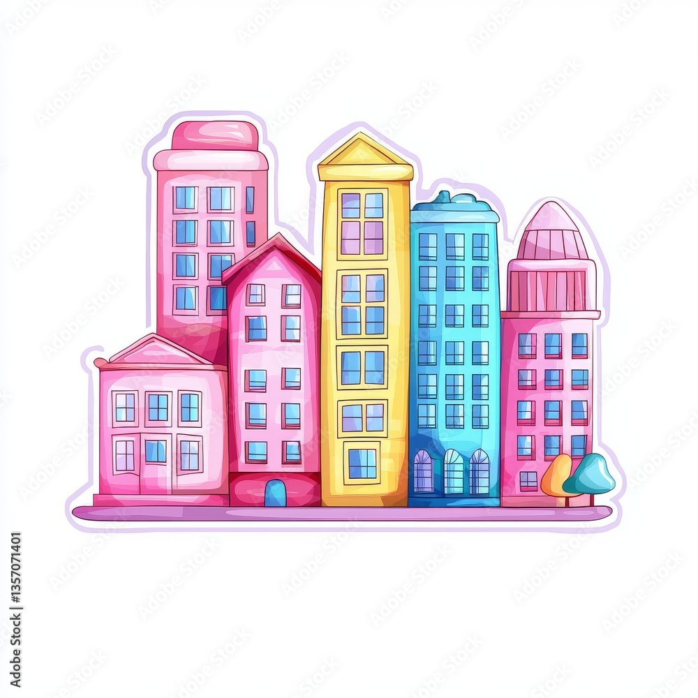 Naklejka premium Vibrant Cityscape Represents a Modern Metropolis in Colorful Illustration