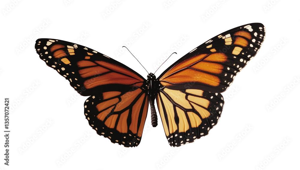 Monarch butterfly isolated on transparent background, wings spread, for wildlife project Monarch butterfly isolated on transparent background, wings spread, for wildlife project