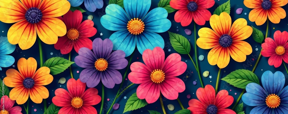 Retro flowers in vibrant colors intertwined in a seamless pattern, pattern, decoration Retro flowers in vibrant colors intertwined in a seamless pattern, pattern, decoration