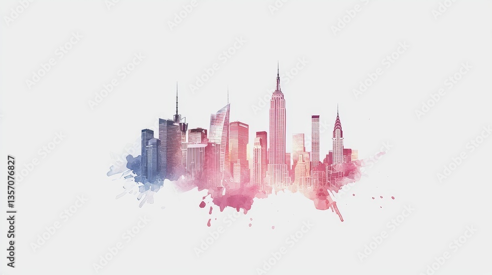 Obraz premium A colorful reflection of the cityscape skyline is depicted in urban art and design