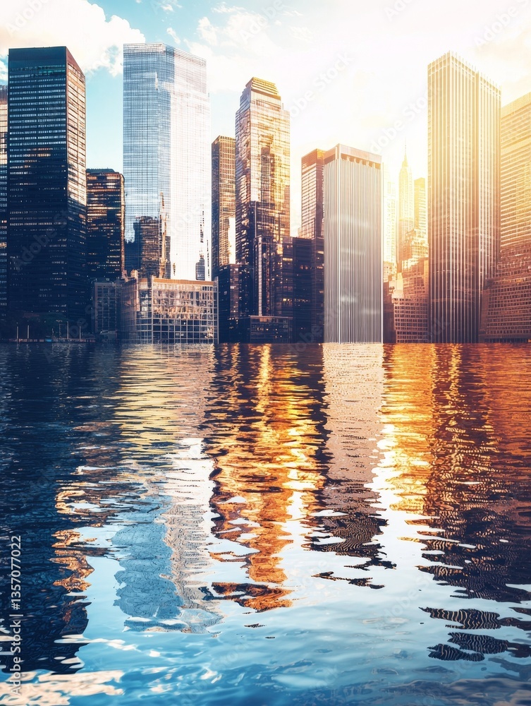 Fototapeta premium Sunlight reflects off a modern, minimalist building in the city, as seen in a vertical photograph