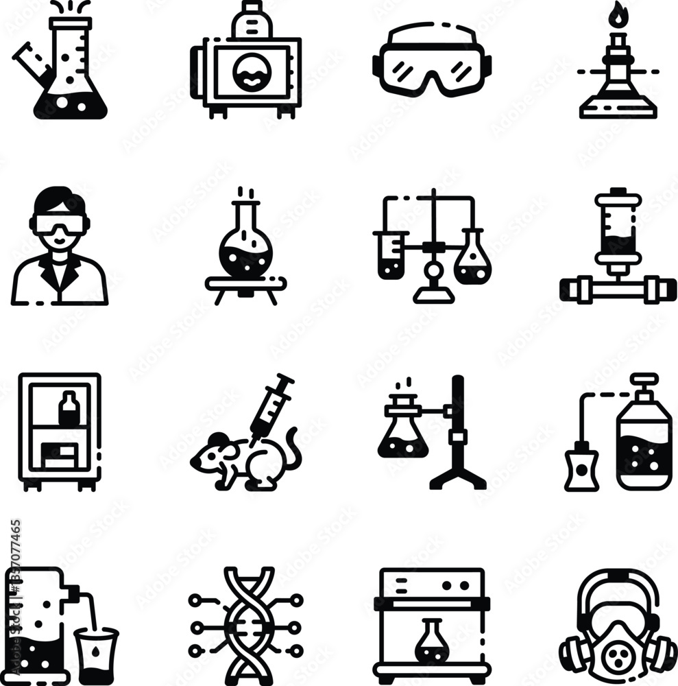 Collection of Linear Style Laboratory Icons 