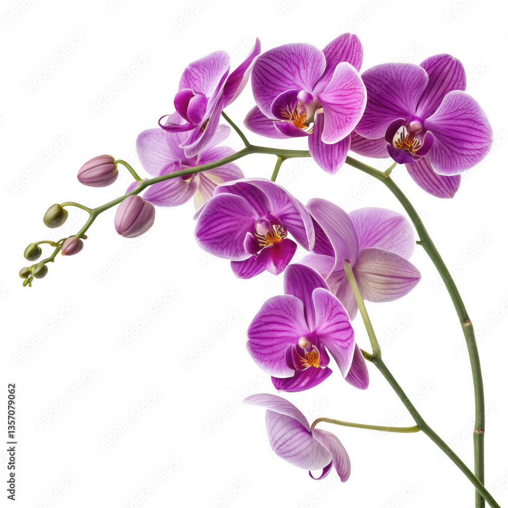 A vibrant display of purple orchids, showcasing their intricate petals and delicate buds in full bloom. A vibrant display of purple orchids, showcasing their intricate petals and delicate buds in full bloom.