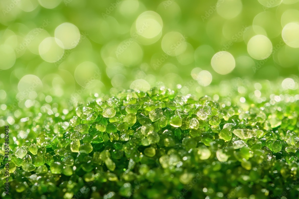 Close-Up of Dewy Green Surface with Blurry Background Effects Close-Up of Dewy Green Surface with Blurry Background Effects