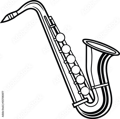 Saxophone Black line art Silhouette vector. Transparent Background.