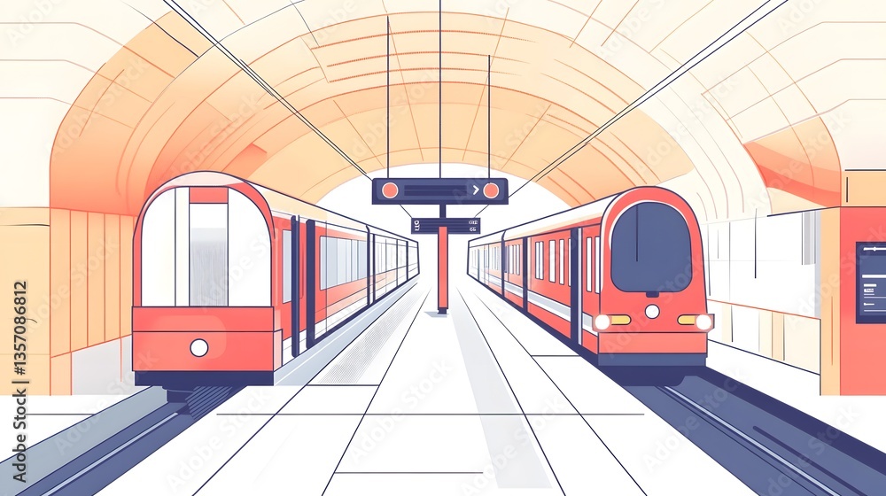 Fototapeta premium Modern Thin Line Design Style of an Underground Station, Interior Public Transport Hub