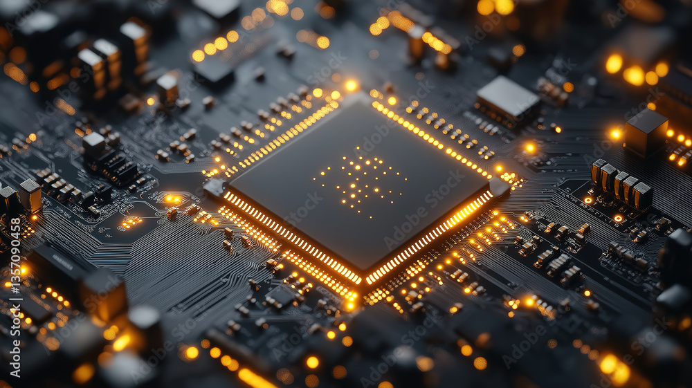 Golden circuit board and motherboard digital chip showcasing electronic hardware and communication Golden circuit board and motherboard digital chip showcasing electronic hardware and communication