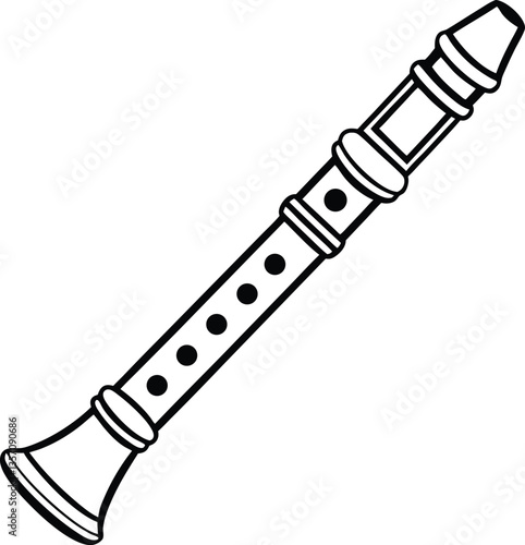 Recorder Musical Line Art Silhouette vector Design.