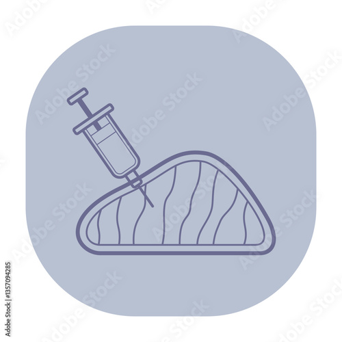Syringe injecting into cut of meat. Concept of food safety and quality enhancement techniques used in meat industry