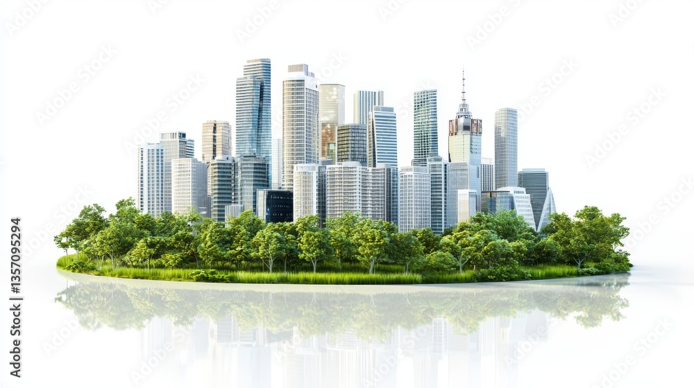 Fototapeta premium Future cityscape characterized by sustainable living, dense foliage, and impressive vertical buildings