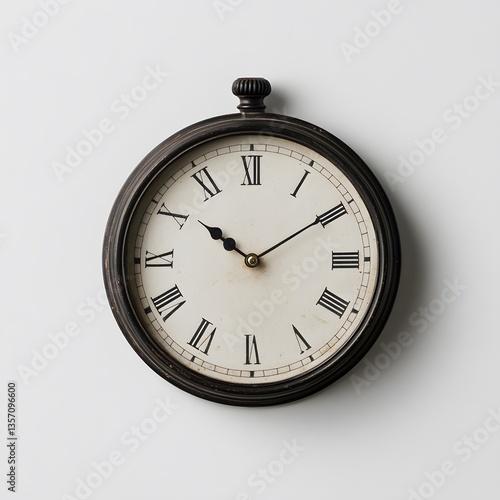 Antique pocket watch, time, white background, studio shot, design element