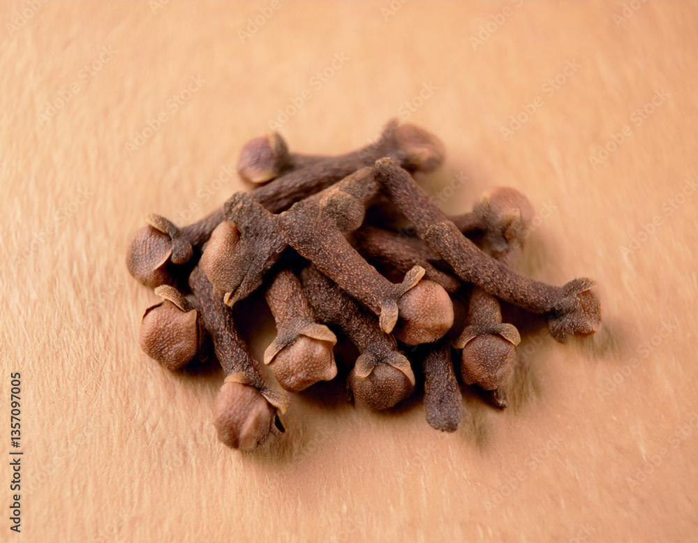 Obraz premium cloves group isolated on light brown background
