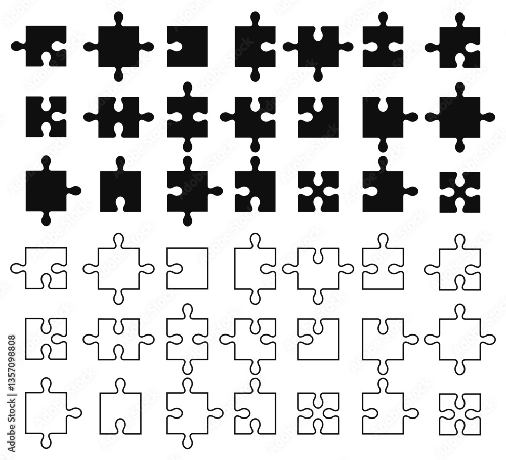 Black puzzle piece element collection. Set of game puzzle shape Black puzzle piece element collection. Set of game puzzle shape