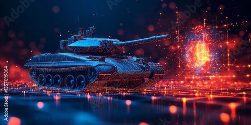 Digital representation of a military tank in a virtual space
