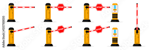 Closed barrier with stop sign for parking in a flat design