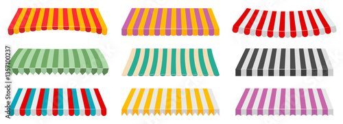 Outdoor awnings store tent collection. Vector illustration