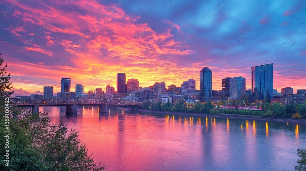 Fototapeta premium Vibrant Portland Skyline at Sunrise