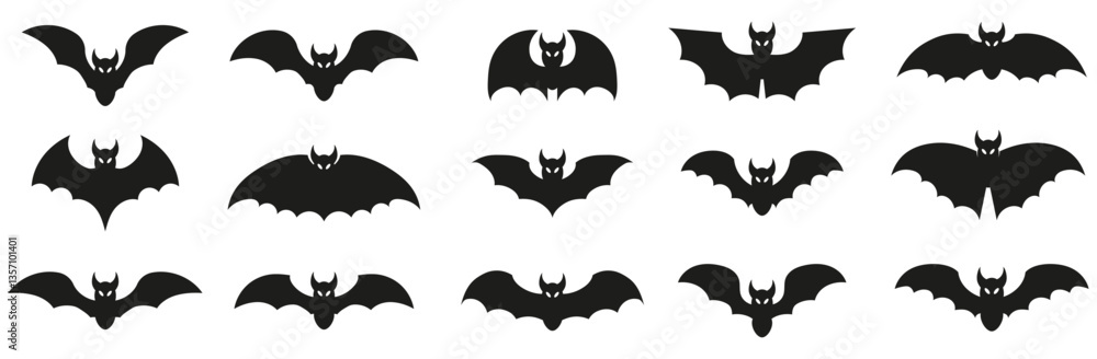 Fototapeta premium Black bat silhouette collection. Set of bat icons