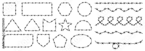 Barbed wire frame collection. Set of barb shapes