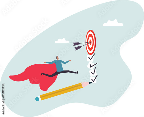 Finish work and achieve goal, responsibility, effort, productivity or efficiency to complete project, challenge to success.character for design.