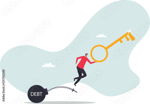 Debt free or freedom for pay off debts, loan or mortgage, solution to solve financial problem, savings or investment to break free,character for design.