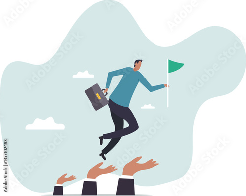 Business support or mentorship to assist employee to success, helping hand or encouragement for teammate to achieve business goal,character for design.